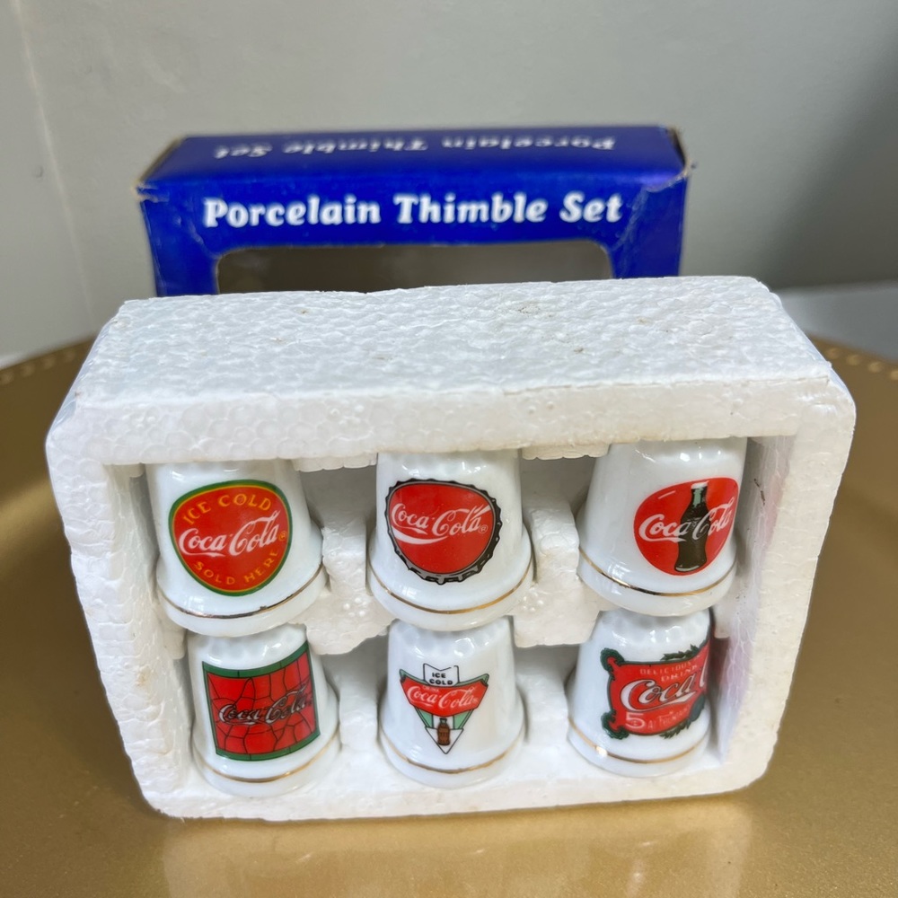 Vintage Coca Cola Porcelain Thimble Set